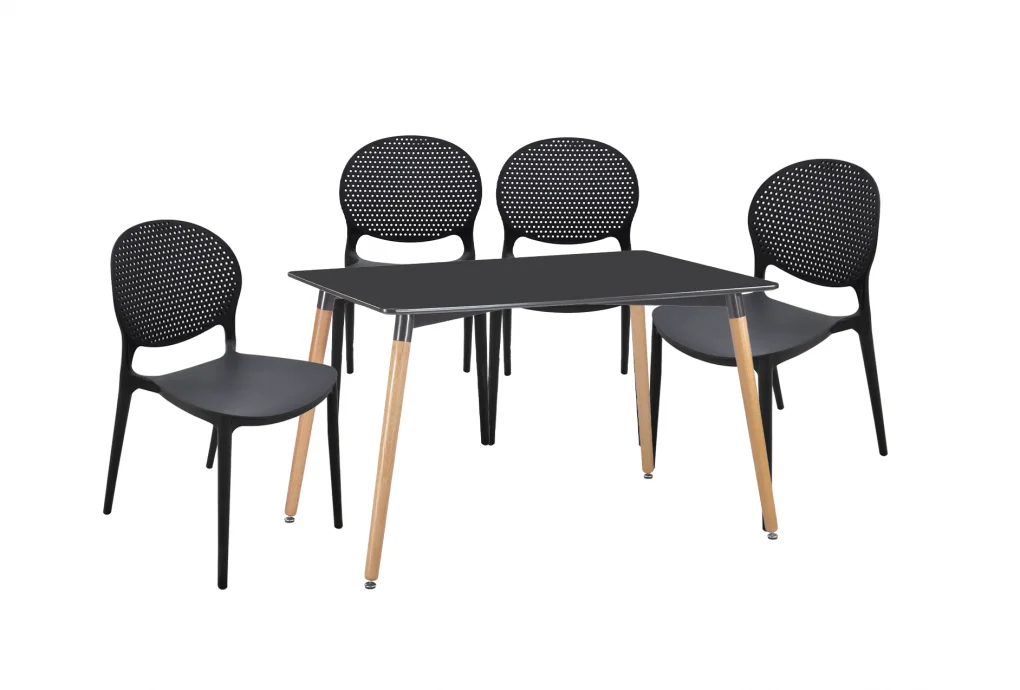 Bộ Bàn SL-673 Đen + 4 Ghế Nhưa SL-7097 Đen