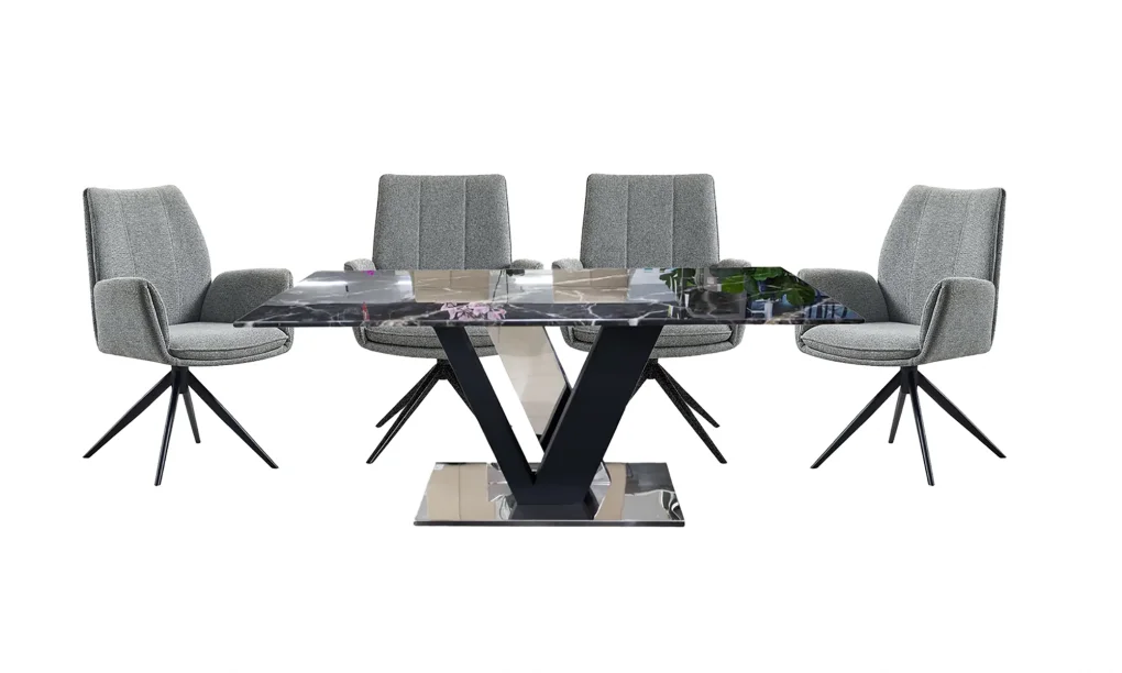 Bộ Bàn Ăn Las vegas DT-161 + 4 Ghế Ăn Vito VD6878-F Xám