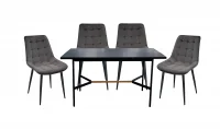 Bàn Ăn T-003 Đen + 4 Ghế Ăn ECOMDC3 Xám