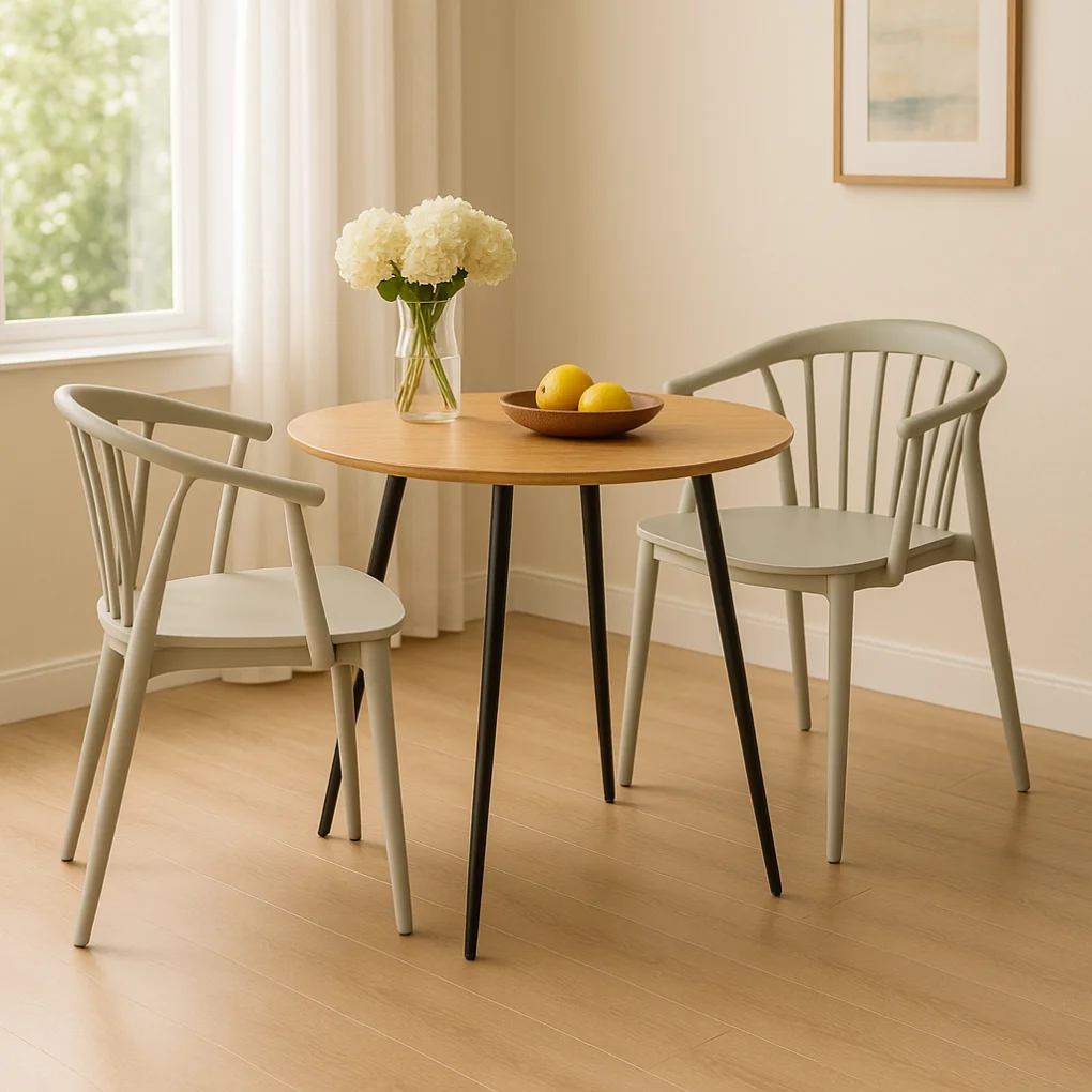 Bộ Bàn tròn T-001-80 + 2 Ghế bành nhựa SL-7100 Xanh