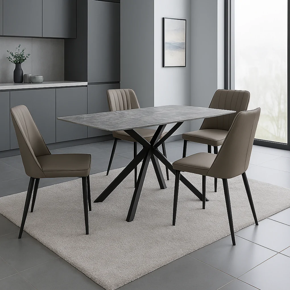 Bộ Bàn ăn TB1129 Trắng/đen + 4 Ghế ăn CY5290 Xám