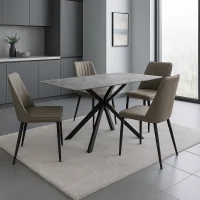 Bộ Bàn ăn TB1129 Trắng/đen + 4 Ghế ăn CY5290 Xám