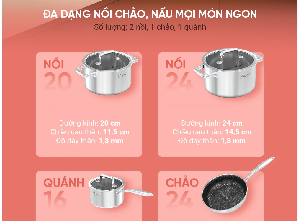 Bộ Nồi Chảo Inox Hybrid Liền Đáy Sunhouse Mama SHG810 9