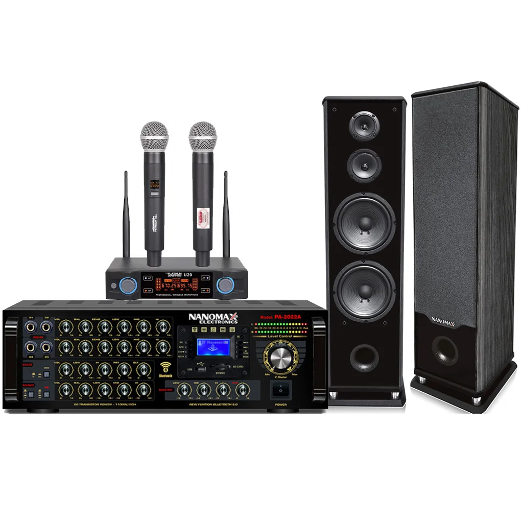 Combo Bộ Dàn Âm Thanh Nanomax (Loa Đứng S-682 + Amply PA-2022A CS) Và Micro Không Dây Platinum U20