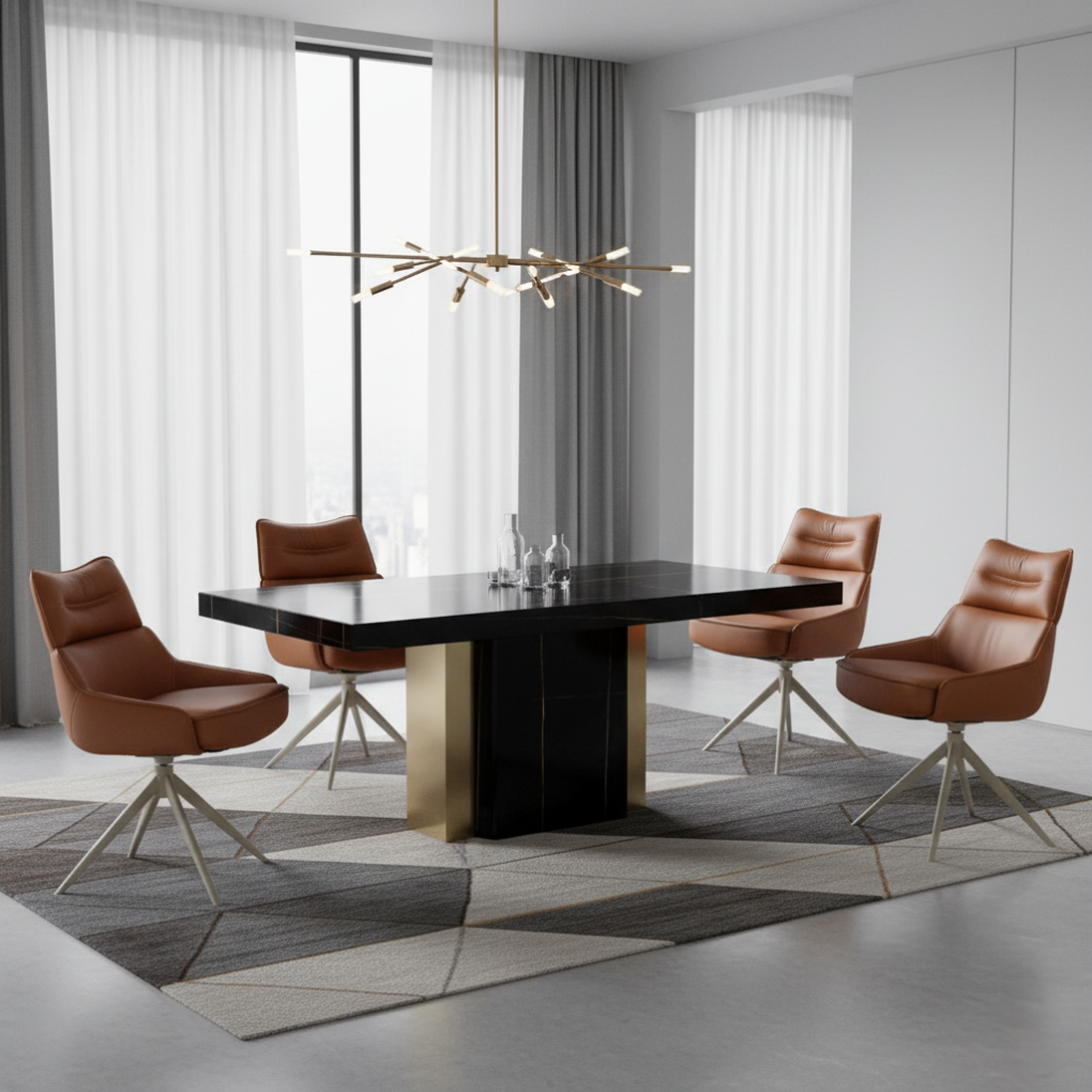 Bộ Bàn ăn Belfast DT-243 SY9390-1 + 4 Ghế ăn Tuva VD3143 Cam