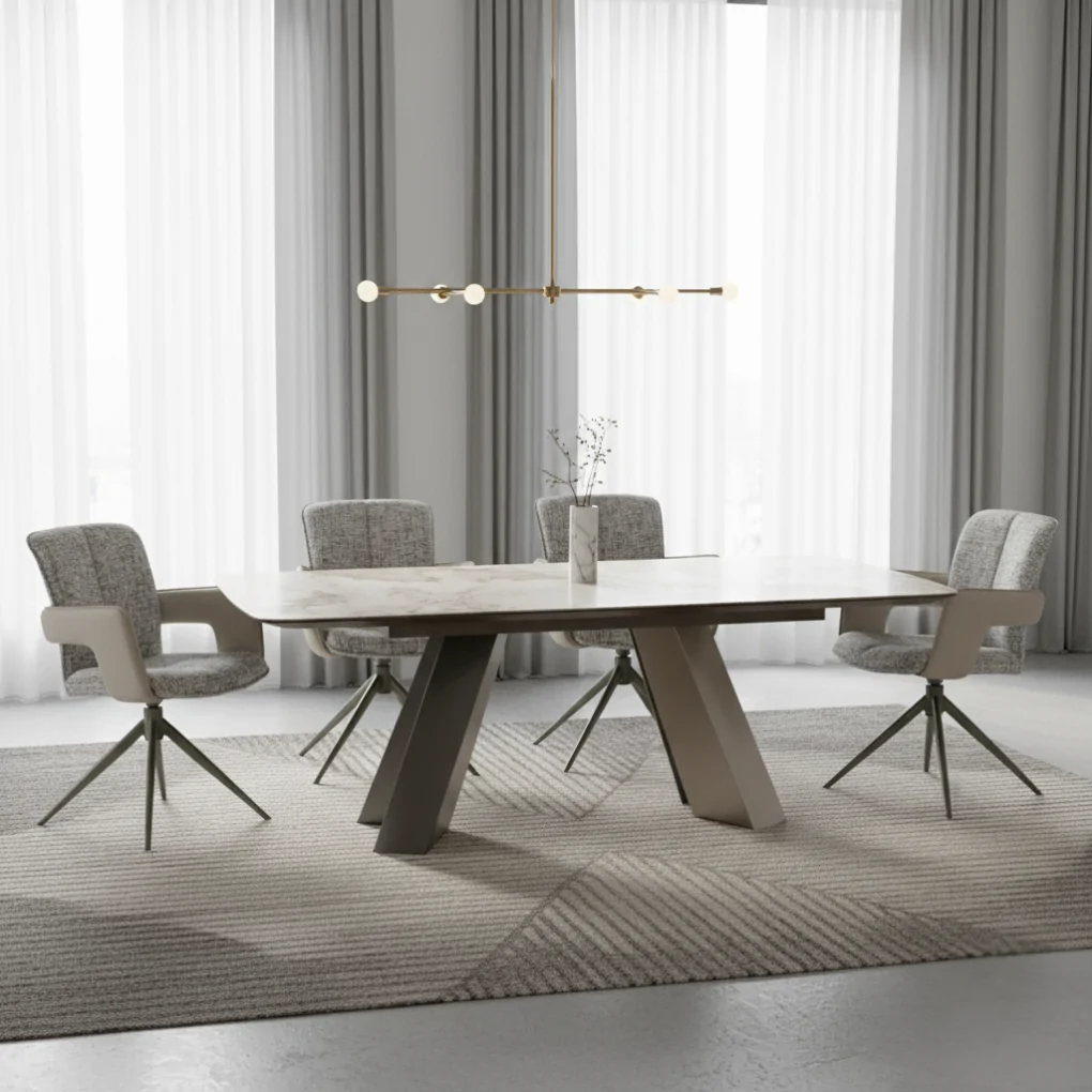 Bộ Bàn ăn (Mở rộng) Juliette VA3112-GNS-260 + 4 Ghế ăn Rina VD3141-F Xám nhạt