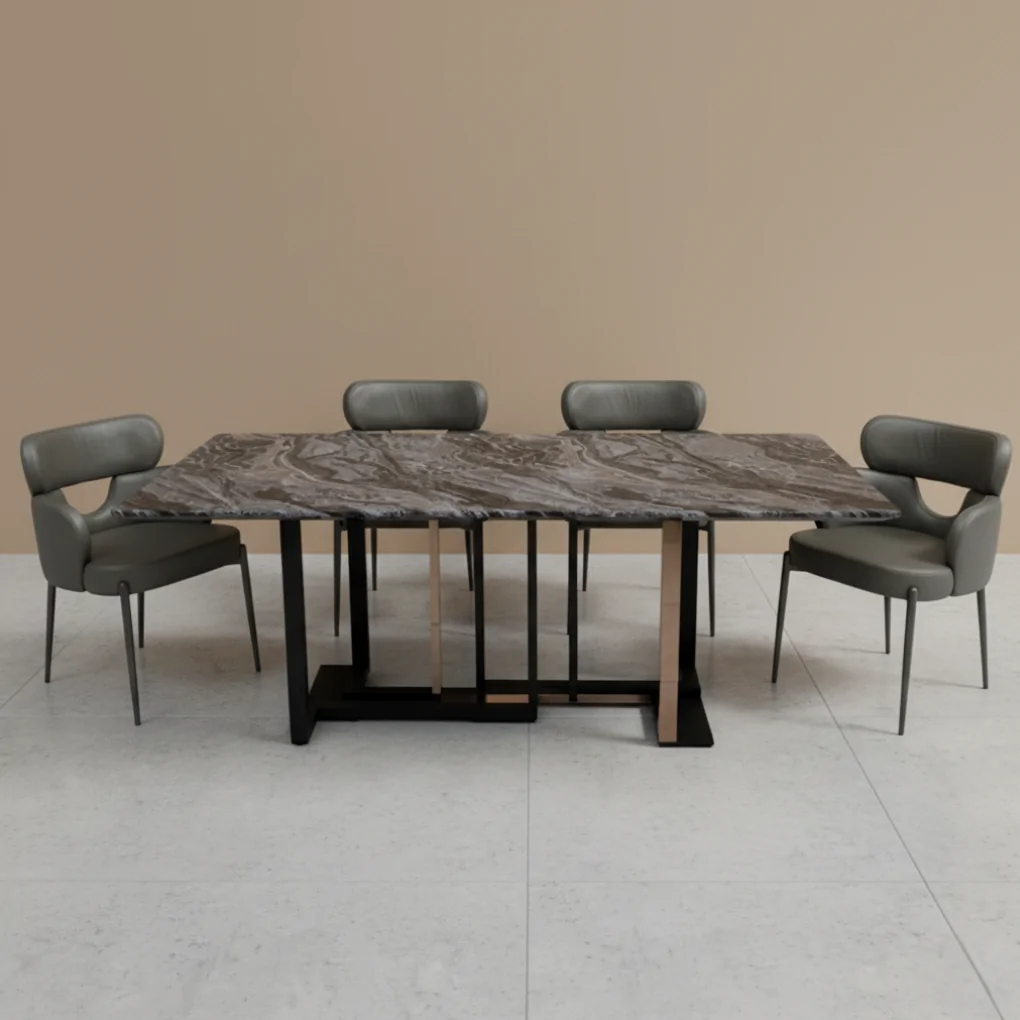 Bộ Bàn ăn Cẩm thạch Marseille DT-175 JL1907-5 + 4 Ghế ăn Meja VD6379-F Xám