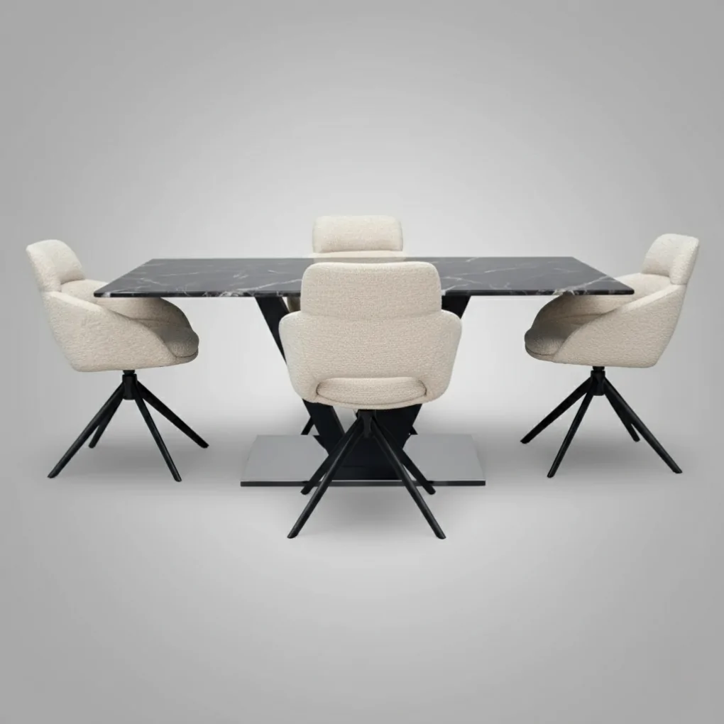 Bộ Bàn ăn Cẩm thạch Las vegas DT-161 3805-2 + 4 Ghế ăn Clara VD3136-F-R Beige