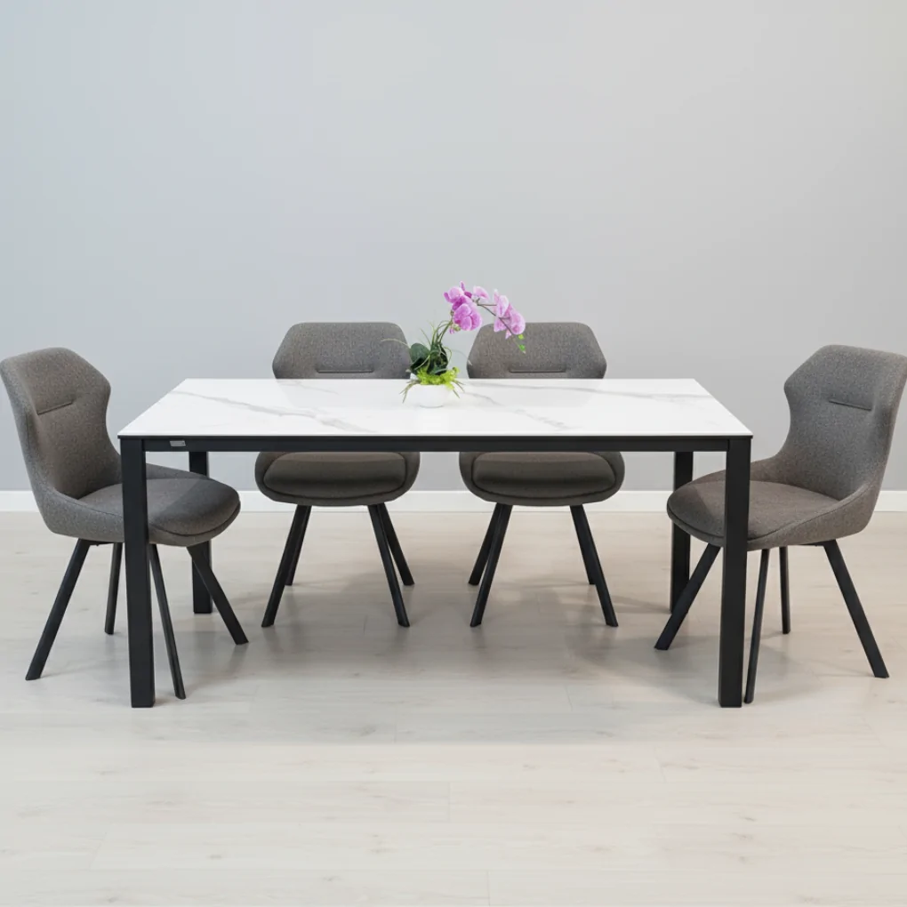 Bộ Bàn ăn Grand T22981A-D Đen + 4 Ghế ăn Zora VD6381-4 Nâu