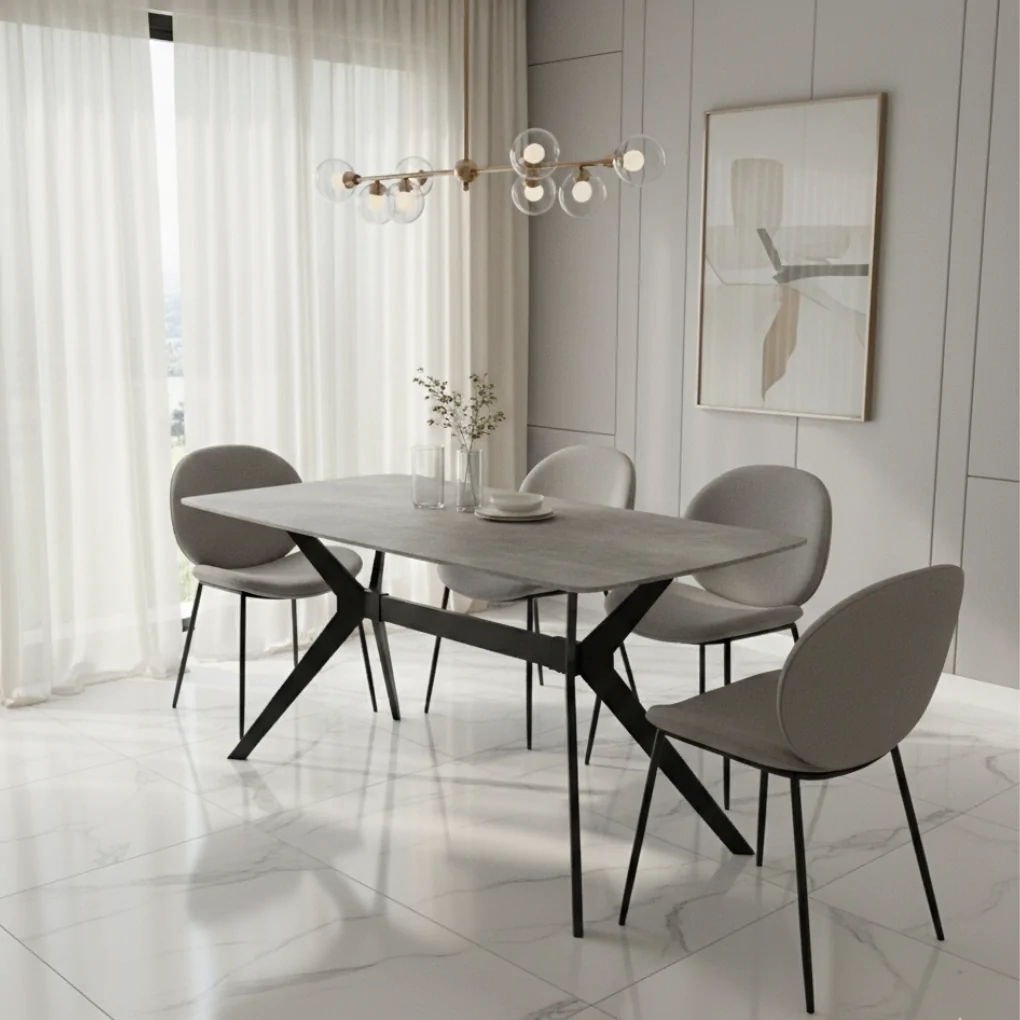 Bộ Bàn ăn TB1134 Xám + 4 Ghế ăn 8623PU Xám