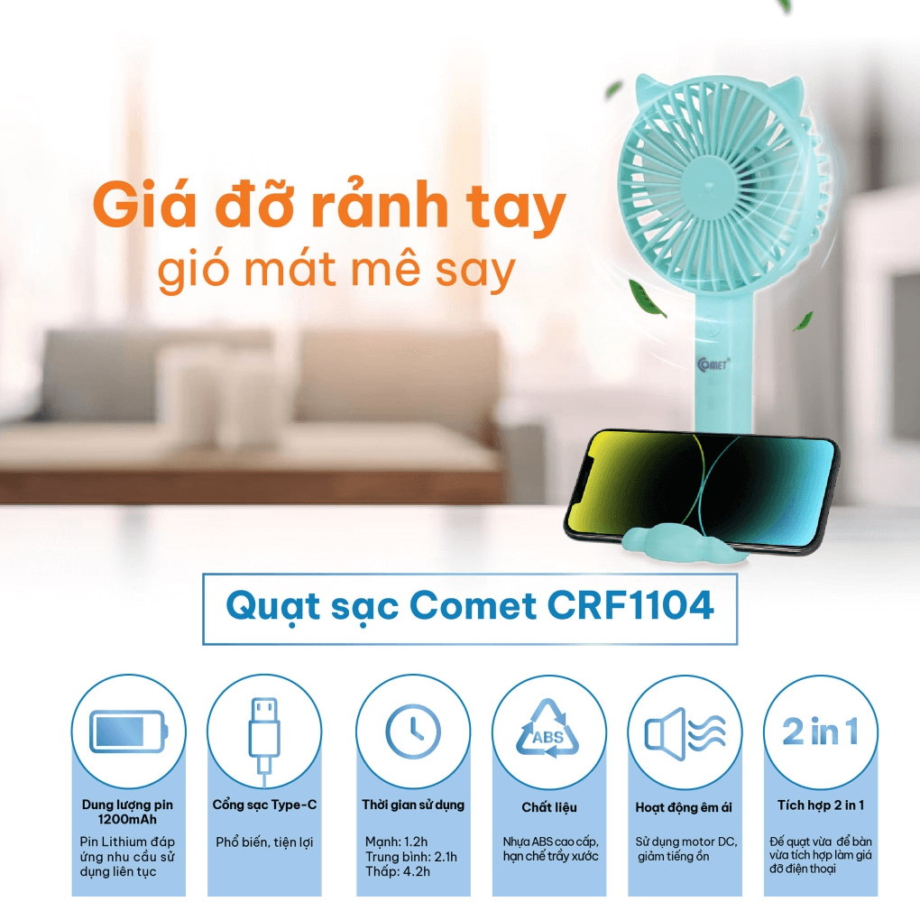 Quạt Cầm Tay Mini Comet CRF1104 2