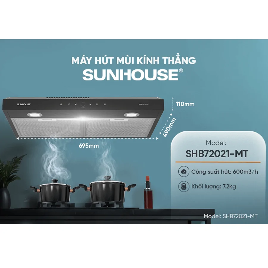 Máy Hút Mùi Kính Thẳng Sunhouse SHB72021-MT 6