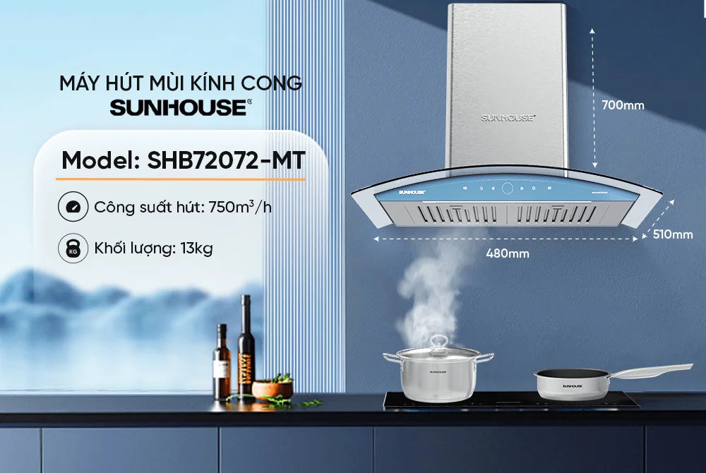 Máy Hút Mùi Kính Cong Sunhouse SHB72072-MT 7