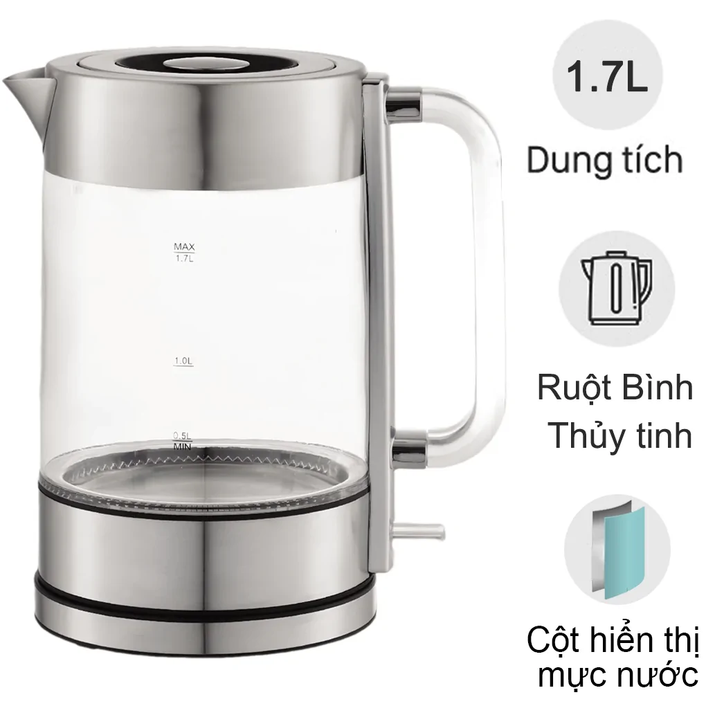 Bình Đun Siêu Tốc Thủy Tinh Simplehome HHB6706 1.7 Lít