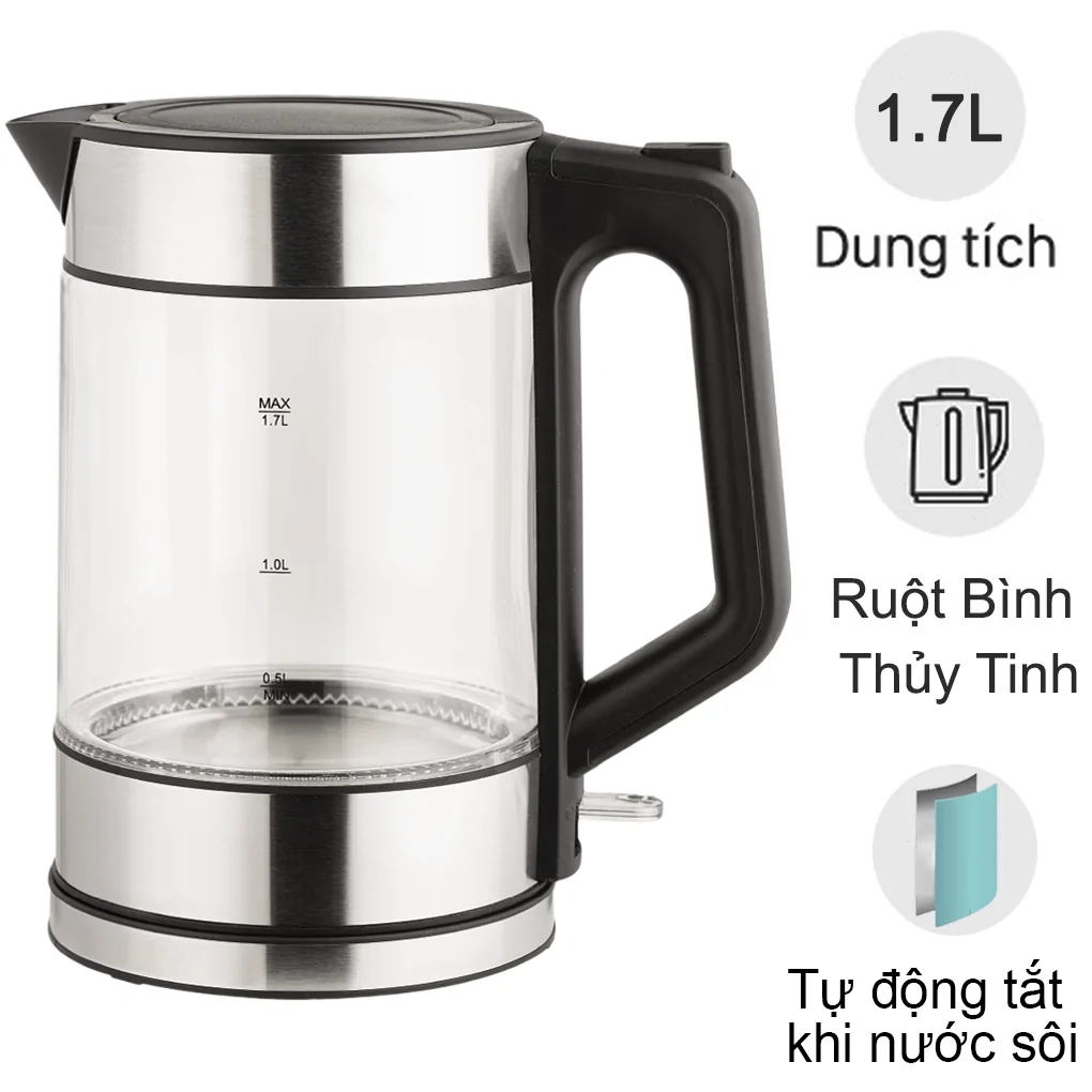 Bình Đun Siêu Tốc Thủy Tinh Simplehome HHB6707-2 1.7 Lít