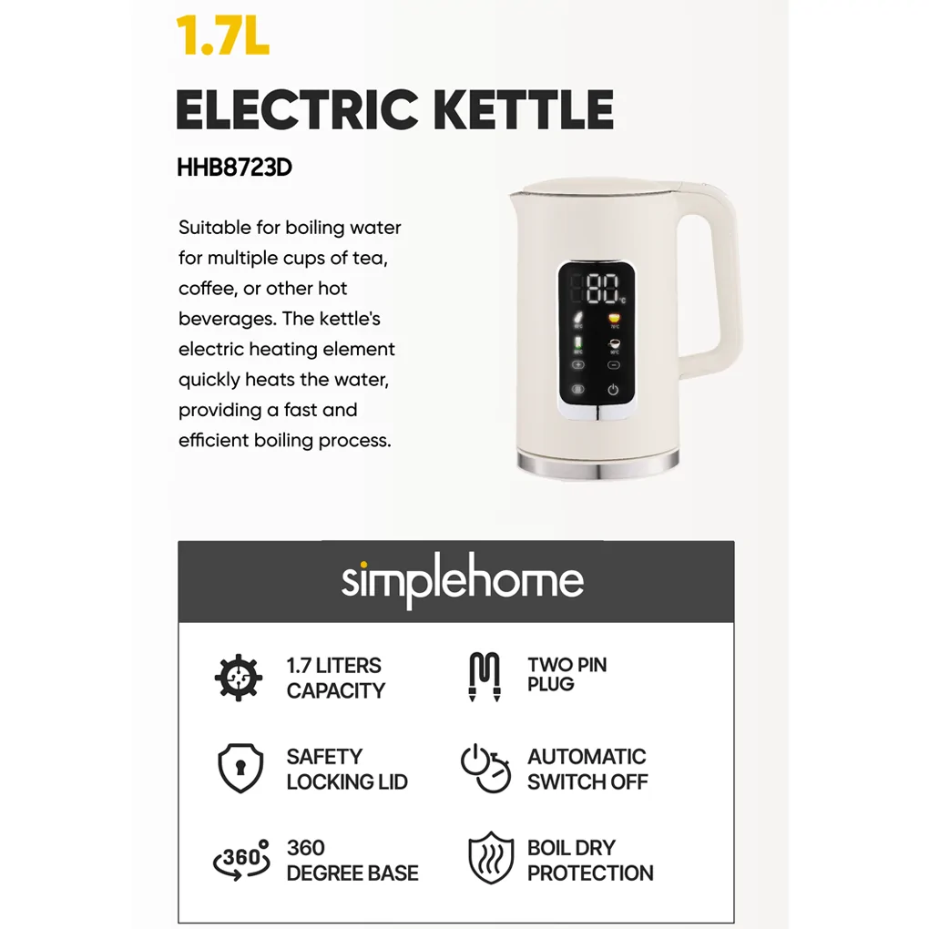 Bình Đun Siêu Tốc 2 Lớp Simplehome HHB8723D Màu Kem 8