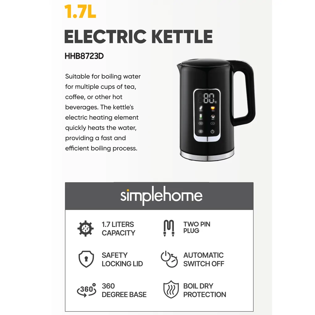 Bình Đun Siêu Tốc 2 Lớp Simplehome HHB8723D Màu Đen 7