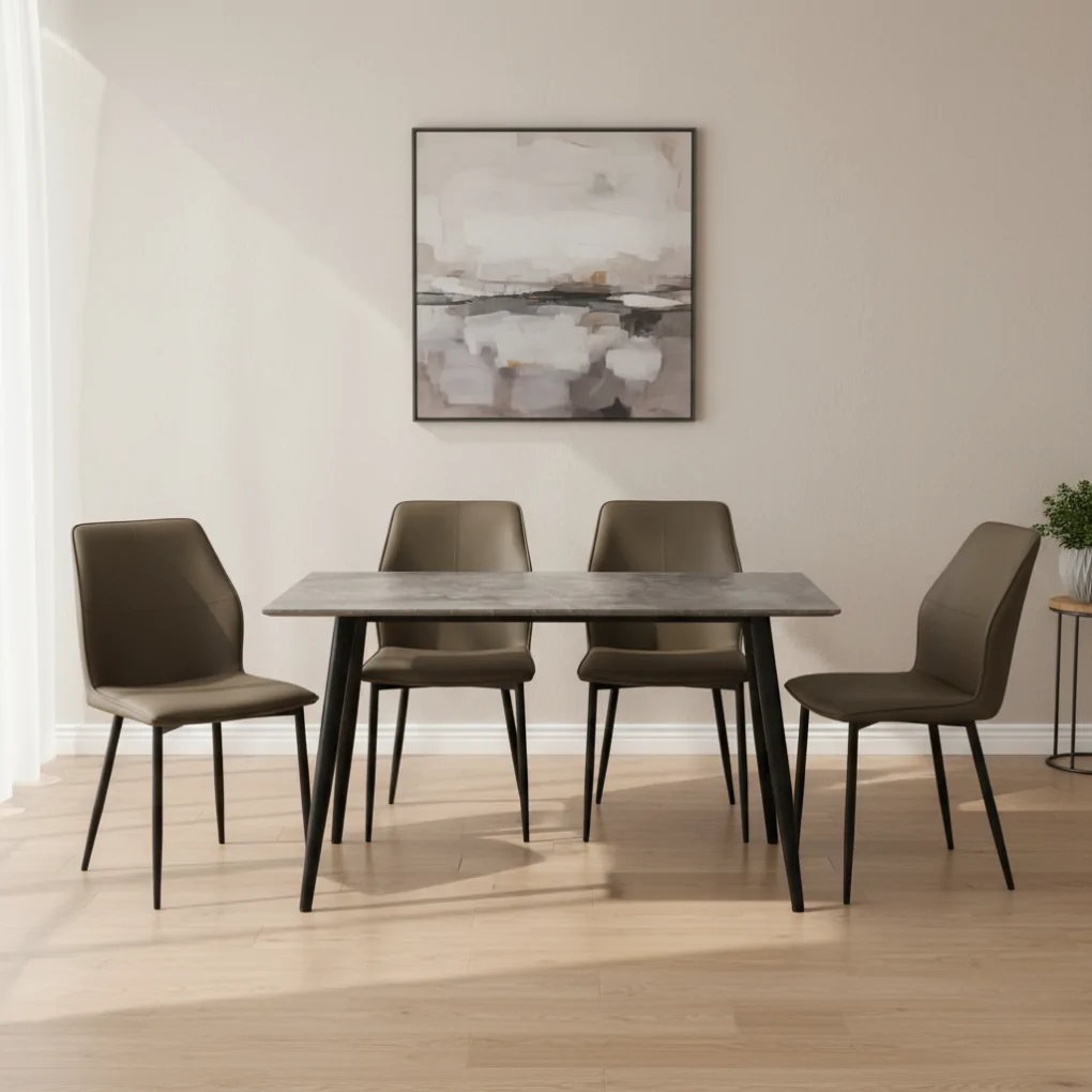 Bộ Bàn ăn TB1162 Xám + 4 Ghế ăn CY5291 Xám