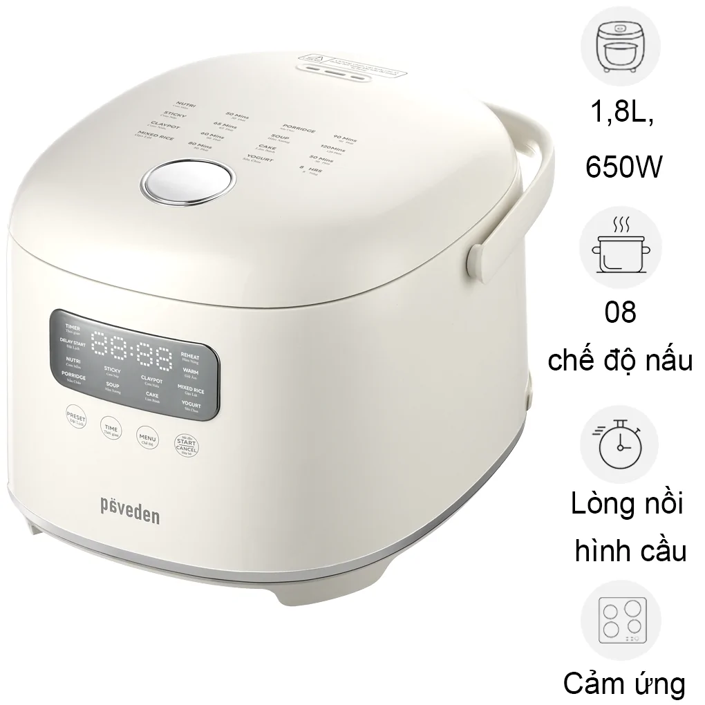 Nồi Cơm Điện Tử 3D Lòng Nồi Inox Paveden Retro PR-3D18BE 1.8 Lít