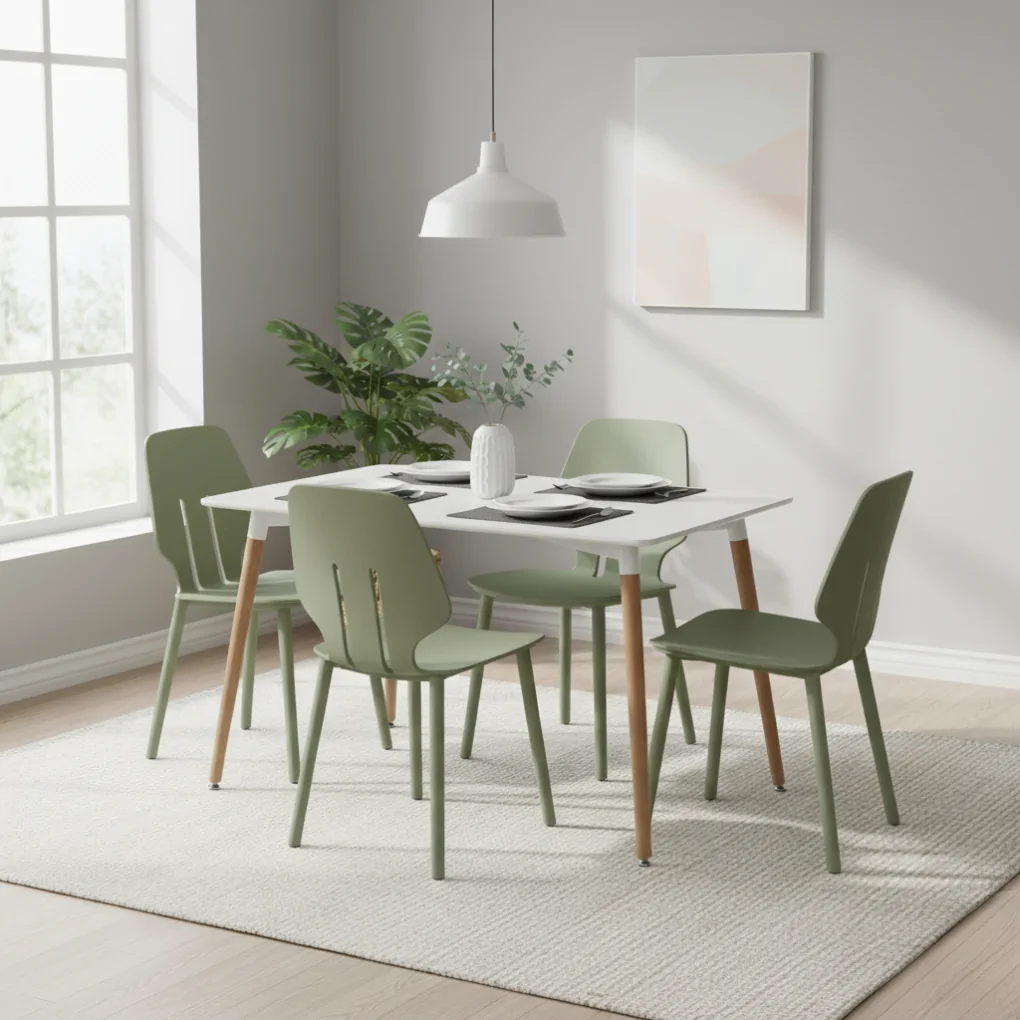 Bộ Bàn SL-673 Trắng + 4 Ghế nhựa SL-7042PP Xanh