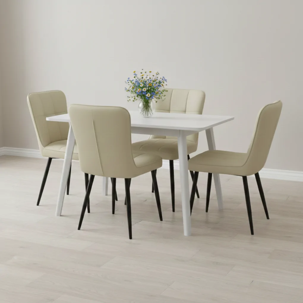 Bộ Bàn ăn Z-252S Trắng + 4 Ghế ăn CY5303 Xám