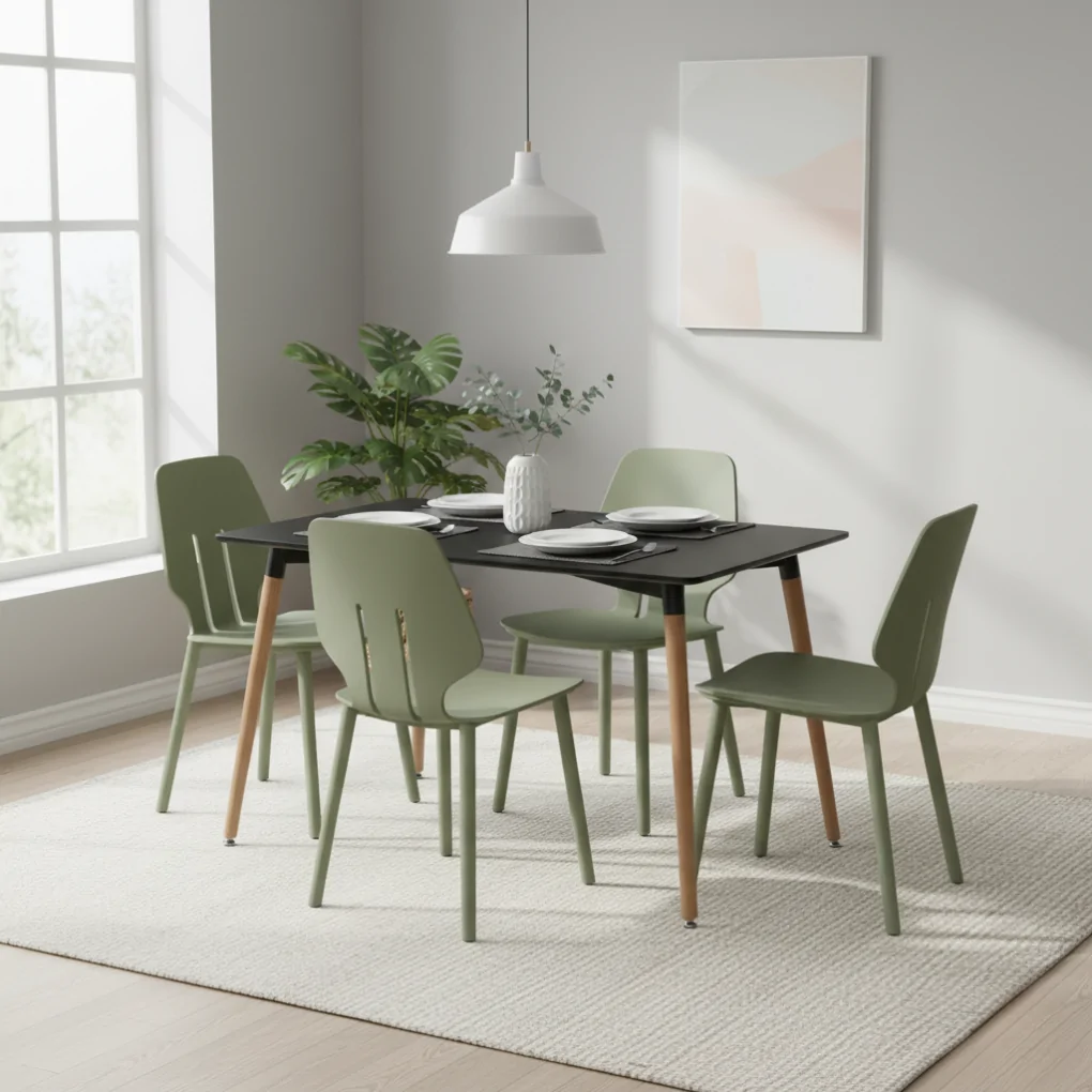 Bộ Bàn nhựa SL-673 Đen + 4 Ghế nhựa SL-7042PP Xanh