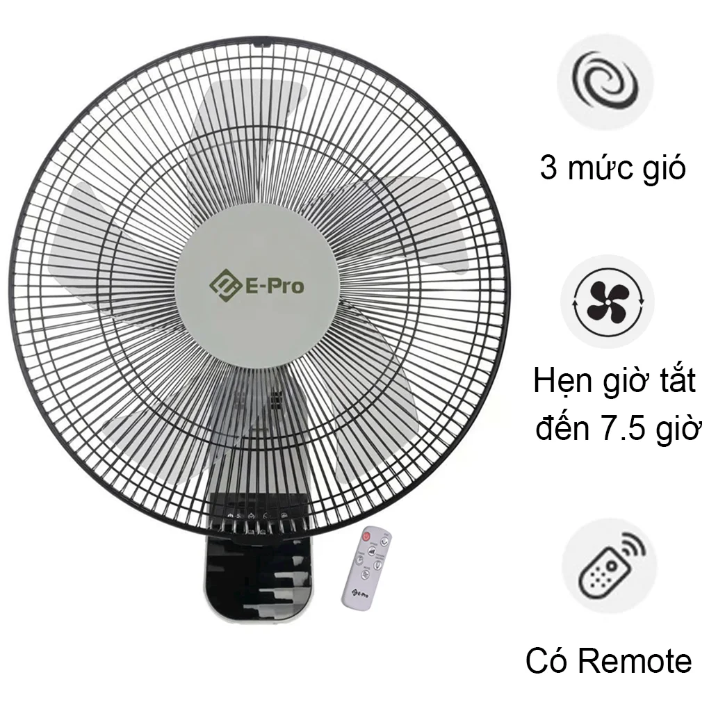 Quạt Treo Tường Có Remote E-Pro VEP-WF40-B1R 55W