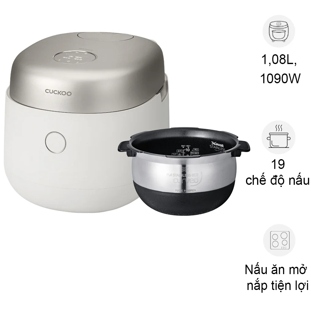 Nồi Cơm Điện Tử Áp Suất Cao Tần Cuckoo CRP-NHTR0610FGW 1.08 Lít - Xuất Xứ Hàn Quốc