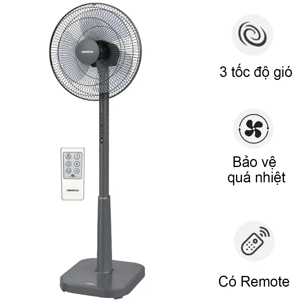 Quạt Đứng Có Remote Nanoco NSF1641RC-GR 50W