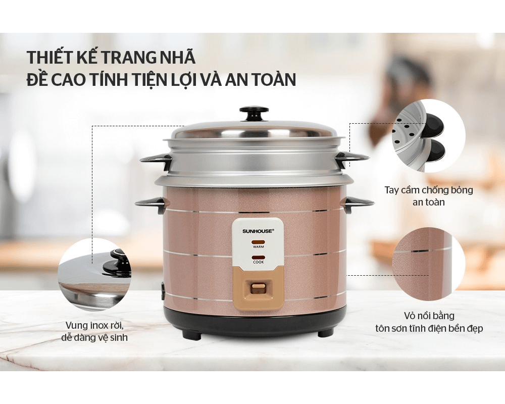 Nồi Cơm Điện Nắp Rời Sunhouse SHD8135 2.2 Lít 1