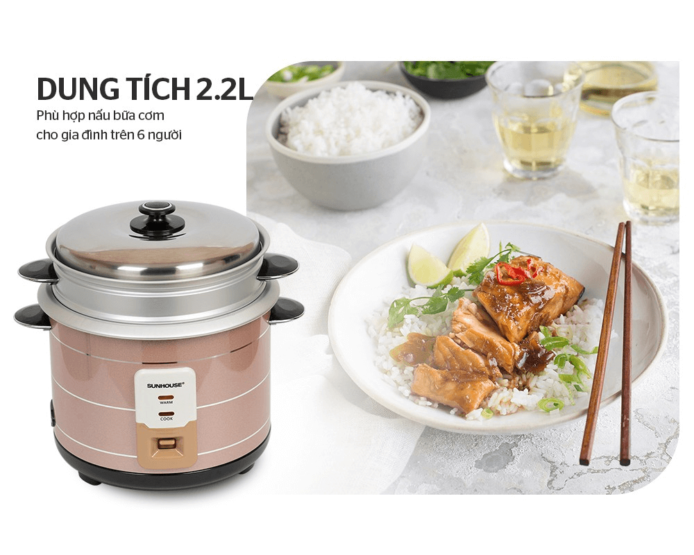 Nồi Cơm Điện Nắp Rời Sunhouse SHD8135 2.2 Lít 5