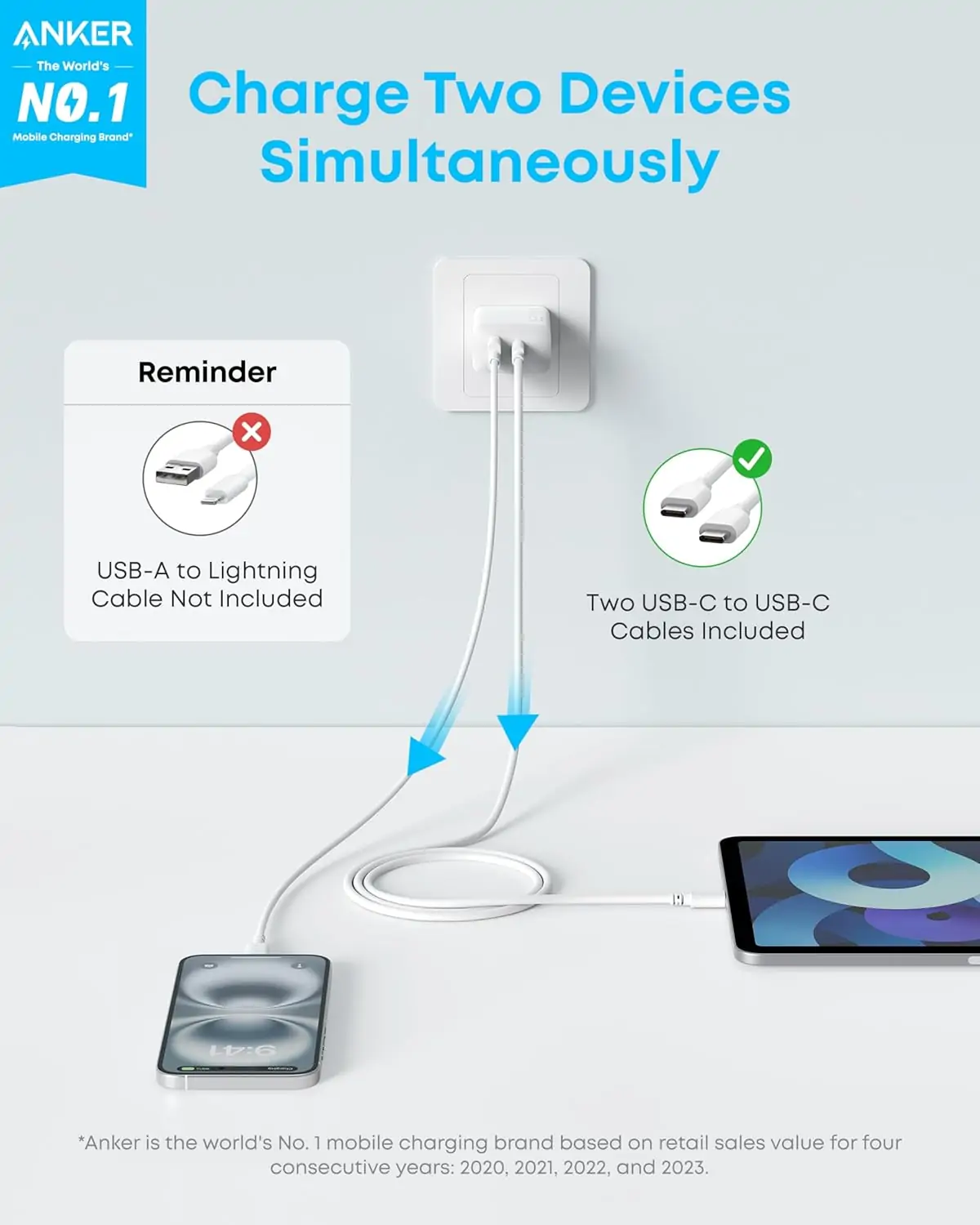 Củ Sạc Anker 312 1C1A 20W (with USB-C Cable) Trắng (White) B2B_B2348 5