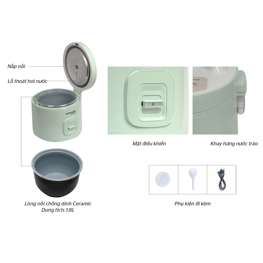 Nồi Cơm Điện Sunhouse Mama SHD8665B 1.8 Lít 7