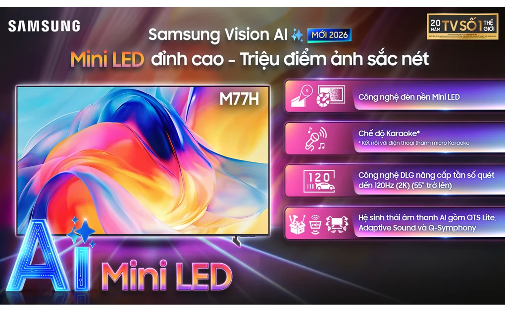 Smart AI Tivi Samsung Mini LED 4K 55 Inch UA55M77HA