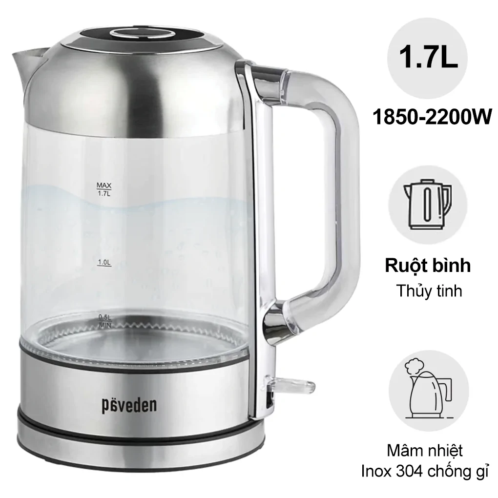 Ấm Đun Siêu Tốc Paveden PKT-1722G 1.7 Lít