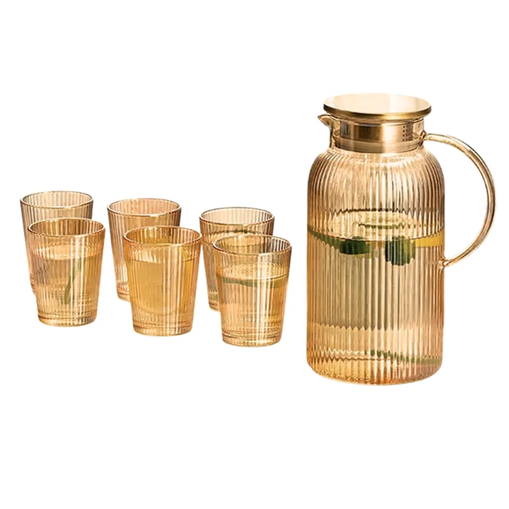 Bộ Bình Ly Thủy Tinh Deli Sea Sọc Vàng 7 Món