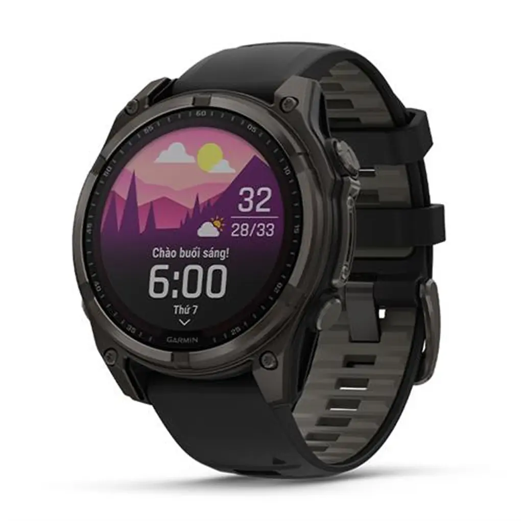 Garmin Fenix 8 Sapphire Solar 47mm Viền Titanium Dây Silicone