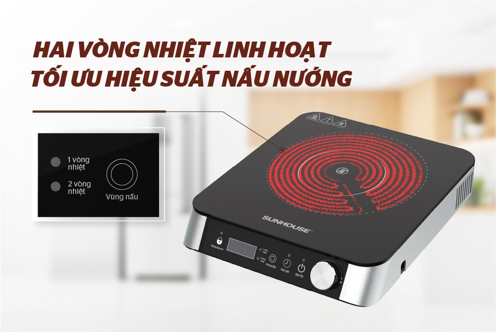Bếp Hồng Ngoại Hai Vòng Nhiệt Sunhouse SHD6024 2200W (Tặng Kèm Vỉ) 2