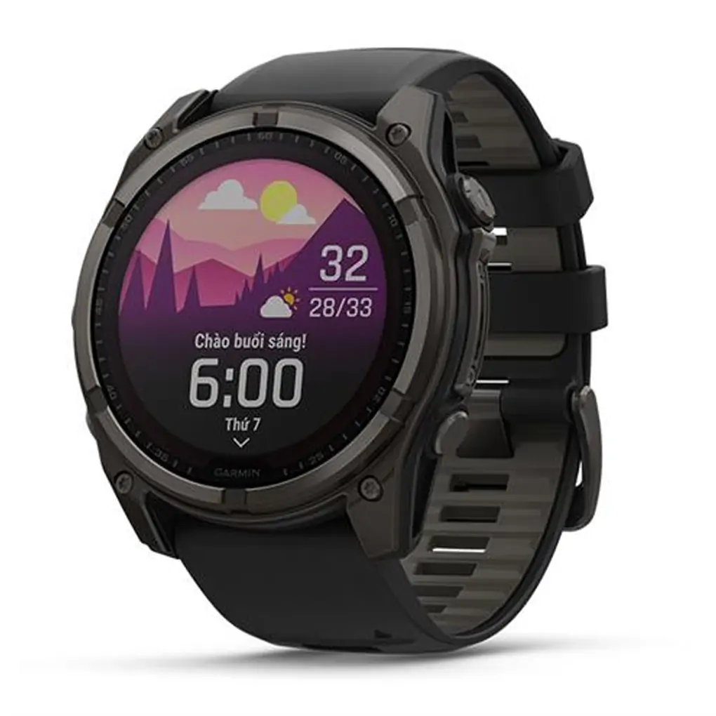 Garmin Fenix 8 Sapphire Solar 51mm Viền Titanium Dây Silicone