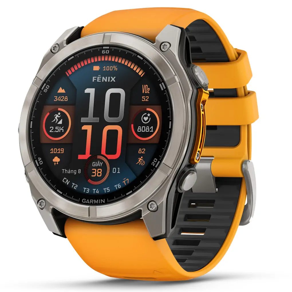 Garmin Fenix 8 Sapphire 51mm Viền Titanium Dây Silicone