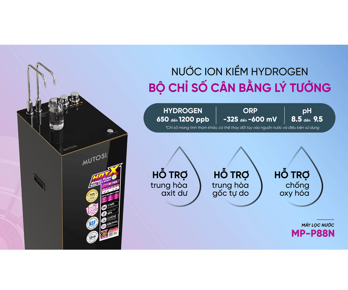 Máy Lọc Nước RO Nóng Nguội Lạnh Hydrogen Ion Kiềm Mutosi MP-P88N 10 Lõi 9