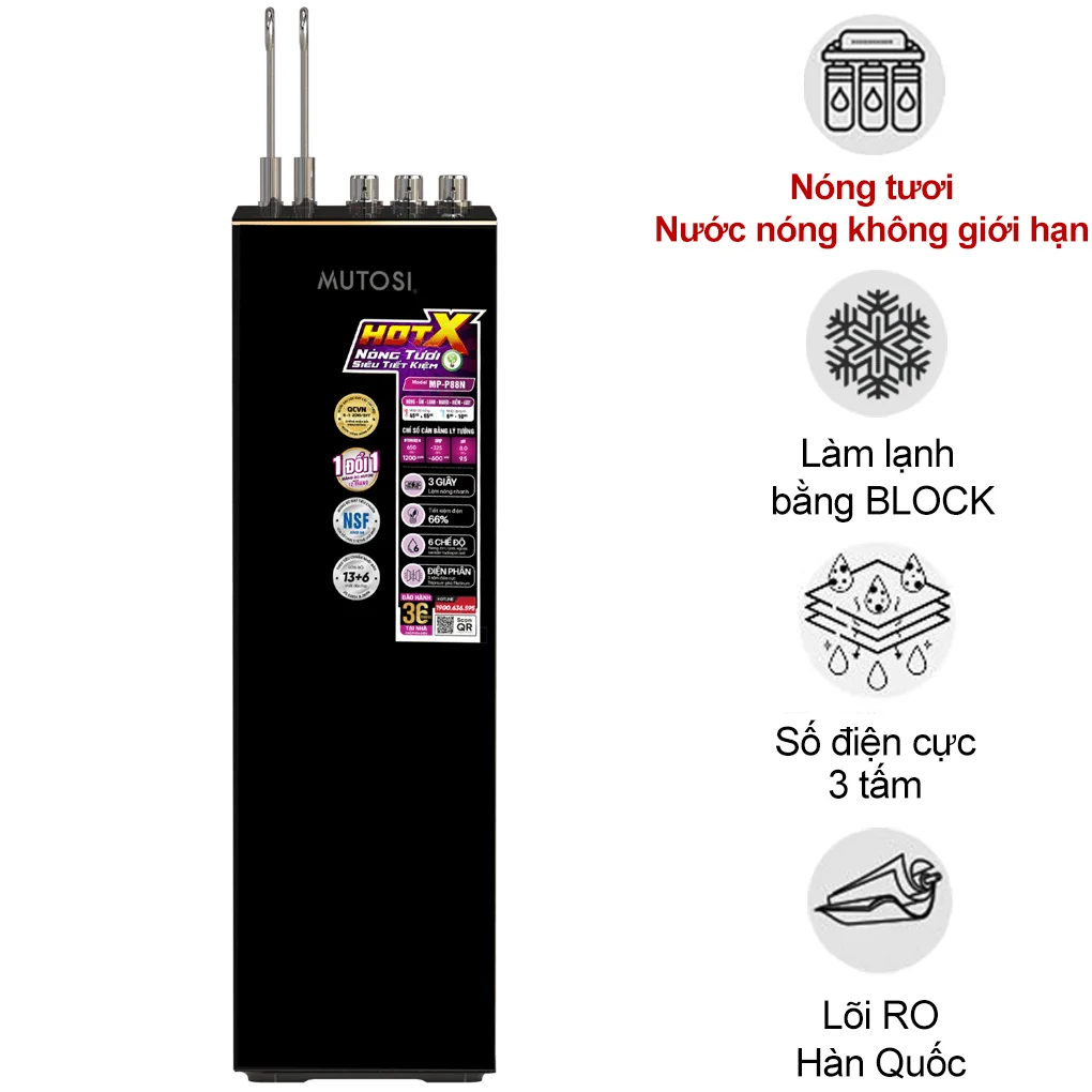 Máy Lọc Nước RO Nóng Tươi Hydrogen Ion Kiềm Mutosi MP-P88N 10 Lõi