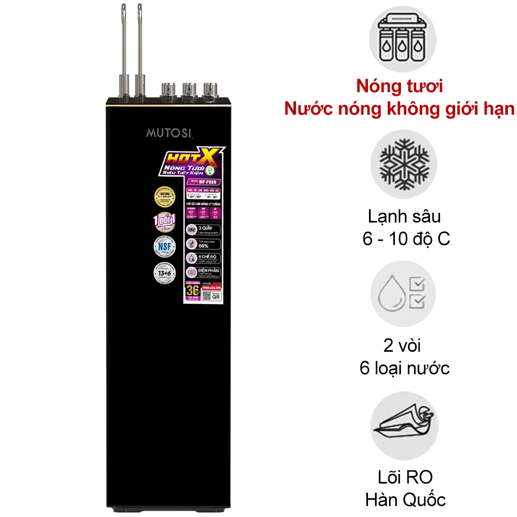 Máy Lọc Nước RO Nóng Tươi Hydrogen Ion Kiềm Mutosi MP-P88N 10 Lõi