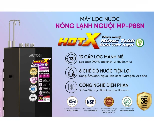 RO Nóng Nguội Lạnh Hydrogen Ion Kiềm Mutosi MP-P88N 10 Lõi
