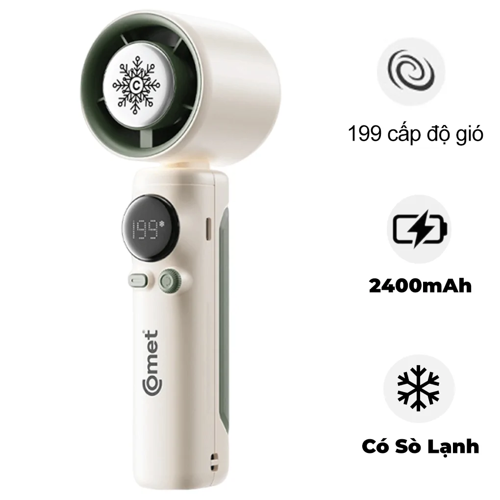 Quạt Sạc Cầm Tay Có Sò Lạnh Comet CRF1202 10W