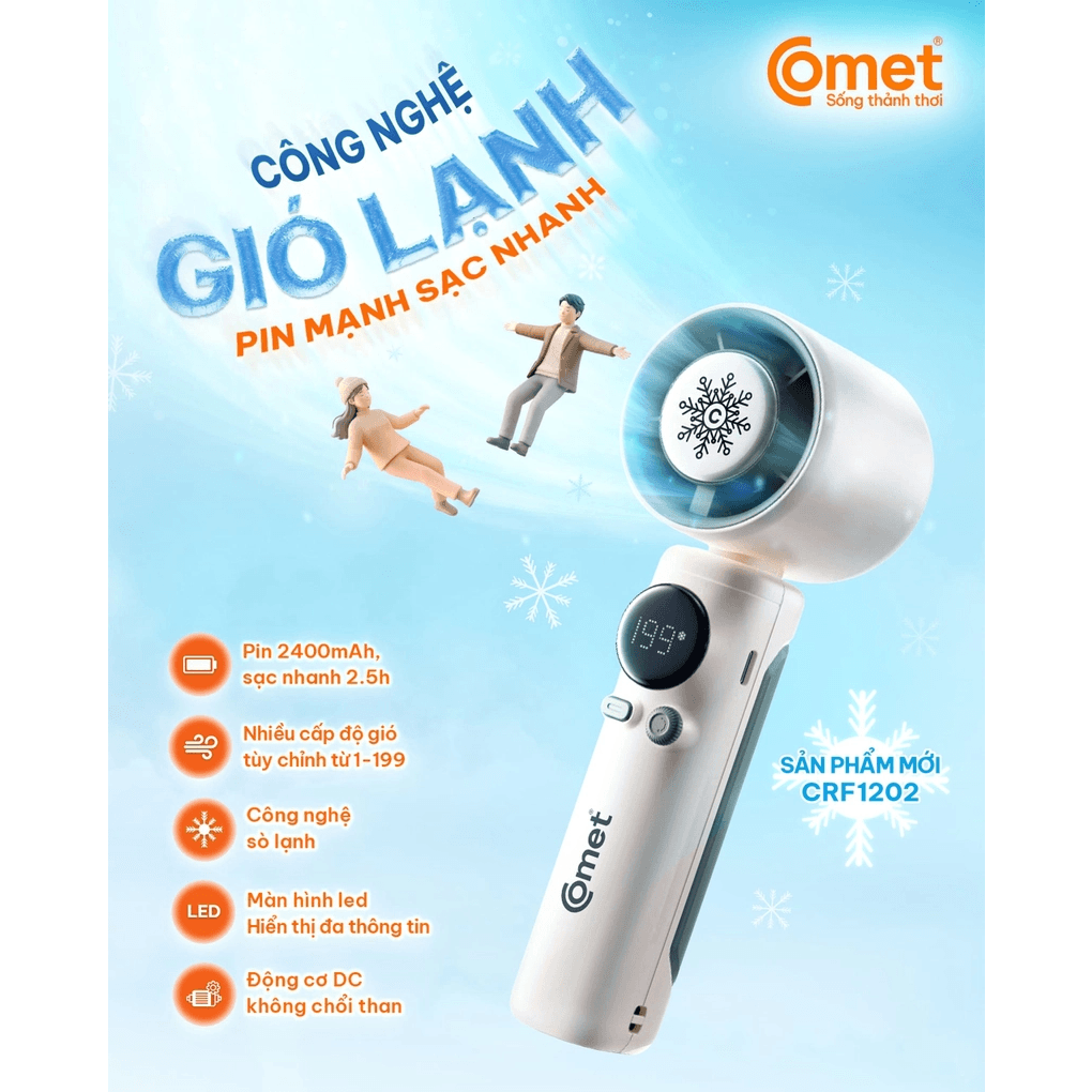 Quạt Sạc Cầm Tay Có Sò Lạnh Comet CRF1202 10W 2