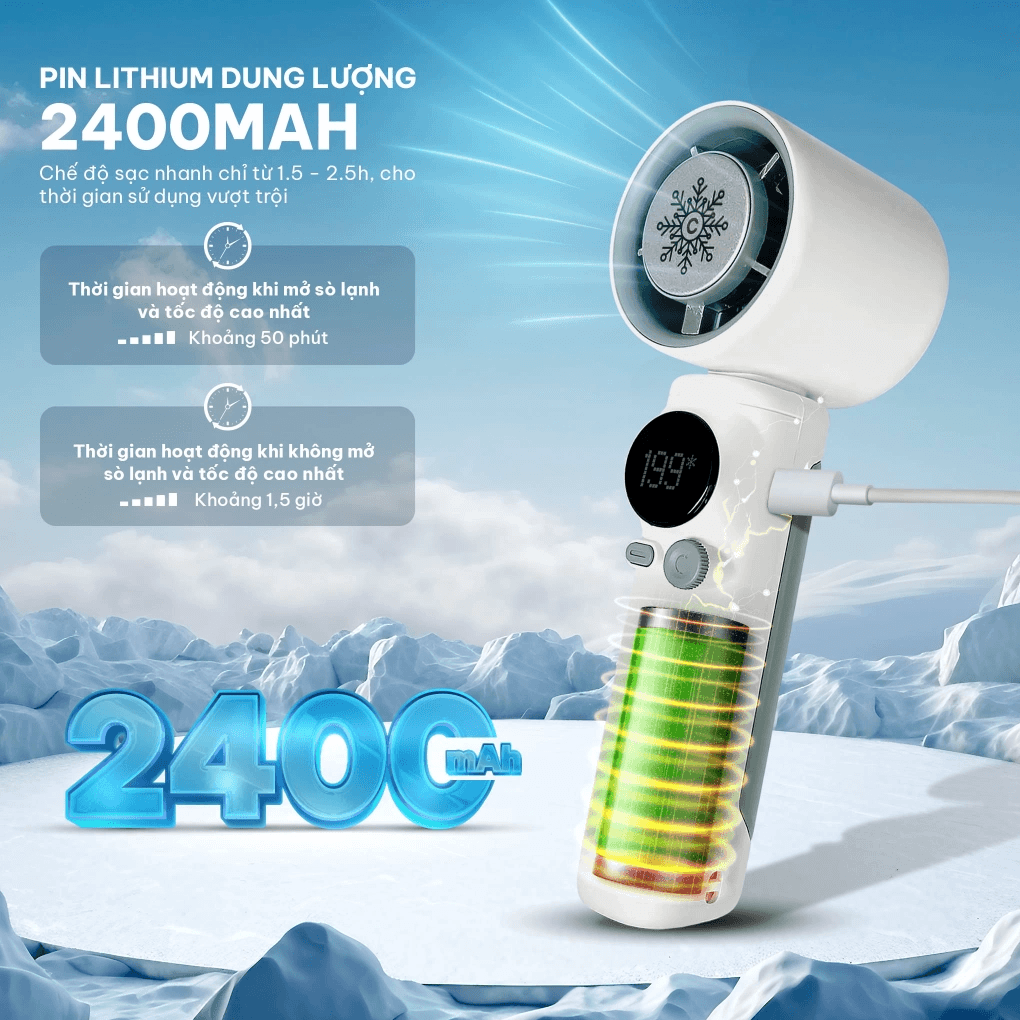 Quạt Sạc Cầm Tay Có Sò Lạnh Comet CRF1202 10W 3