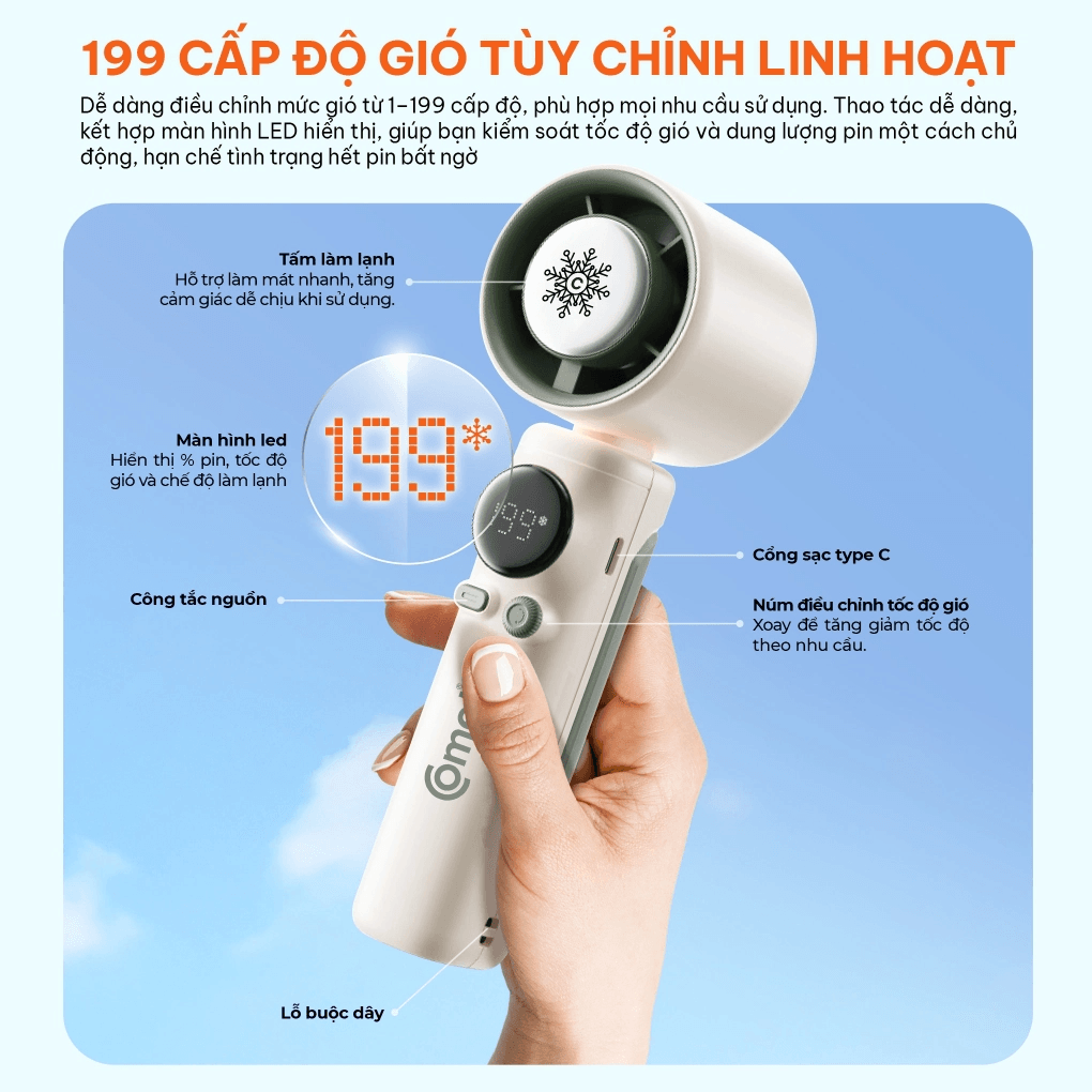 Quạt Sạc Cầm Tay Có Sò Lạnh Comet CRF1202 10W 4