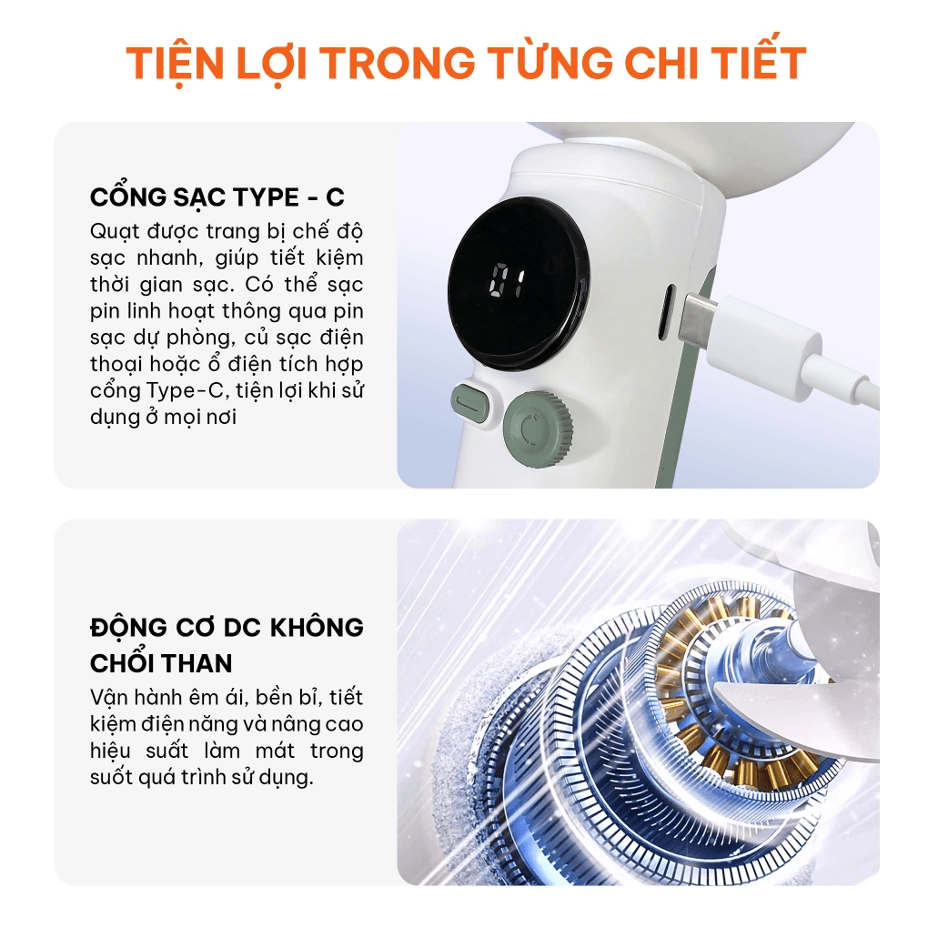 Quạt Sạc Cầm Tay Có Sò Lạnh Comet CRF1202 10W 7