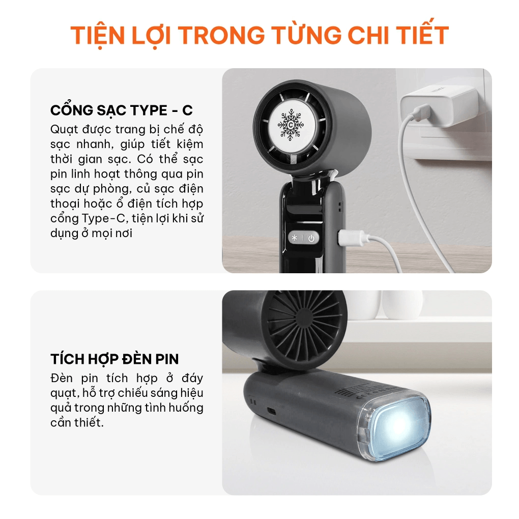 Quạt Sạc Cầm Tay Có Sò Lạnh Comet CRF1302 10W 7